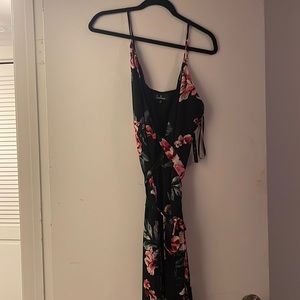 NWT - unworn- Lulus Floral Flirtation Black Floral Print Wrap Maxi Dress